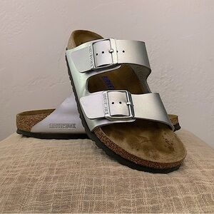 Birkenstock Arizona Birko-Flor Soft Footbed Silver Size 39 (8-8 1/2)